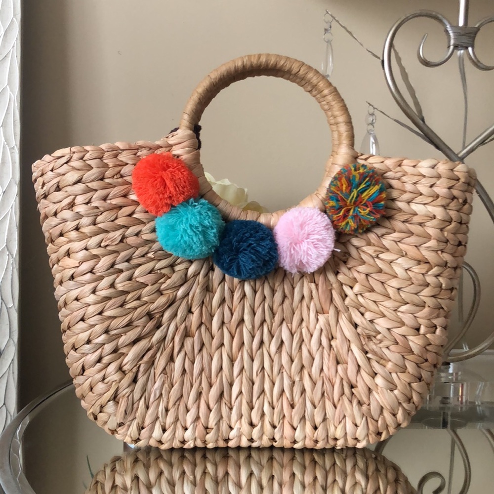 Khaki Summer Handbag Woven Beach Bag for Travelling - Picture 2 of 5